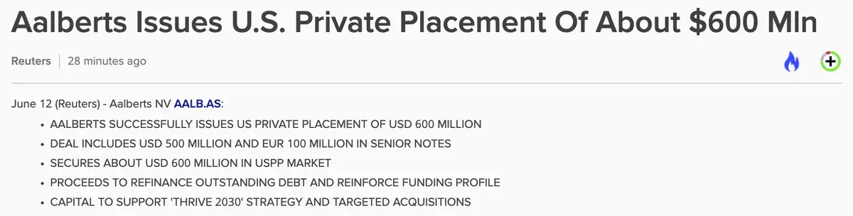 Aalberts private placement