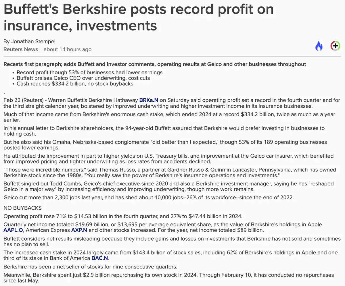 Berkshire Hathaway Q4-cijfers