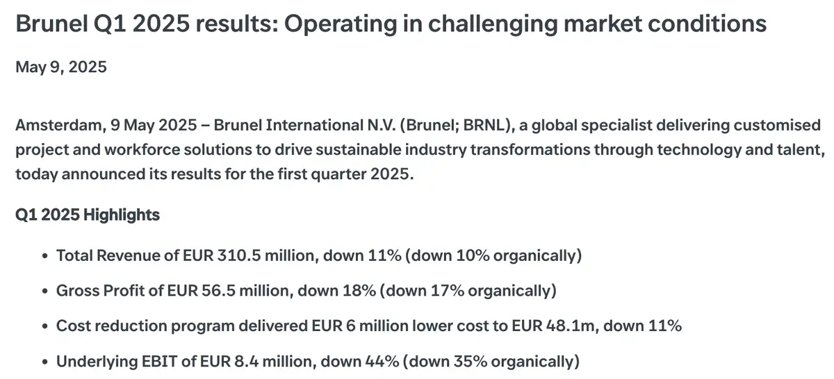 Brunel Q1-cijfers
