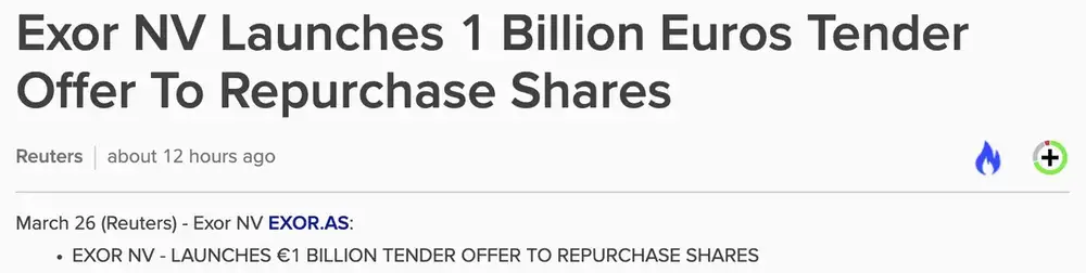 Exor tender offer