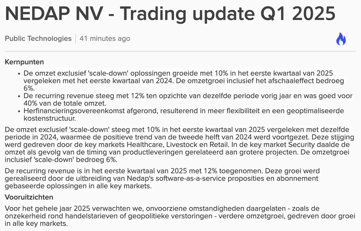 Nedap Q1-cijfers