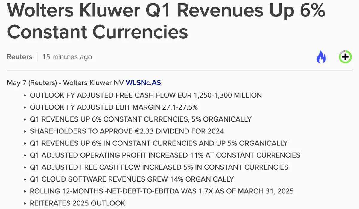 Wolters Kluwer Q1-cijfers
